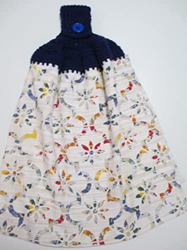 Crocheted Full Towel Window Panes Kitchen Towel With Navy Blue Yarn #TOP1