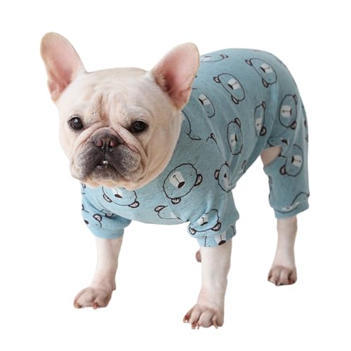 Fat Dog Clothing,Soft Cotton French Bulldog Pajamas,Pug Four legged Jumpsuit Onesies Costume for Cats Puppy Small Medium Dog_S(Blue)