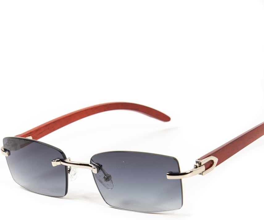 Street Knitted Rimless Silver Frame Cool Blue Gray Tint Hip Hop Rectangle Sunglasses for Women Men Gangster Grey Tint Shades 90s Frameless Small Square Retro Vintage Trendy - Image 4