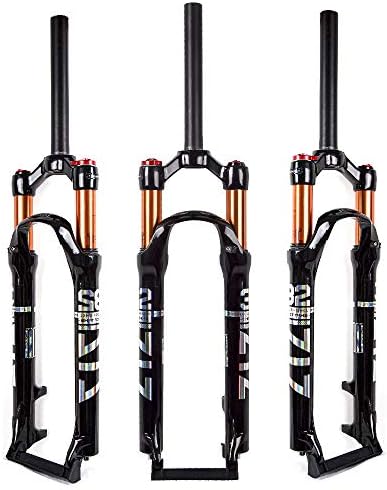 BOLANY MTB Fork Mountain Bike Suspension Fork，26/27.5/29 inch Air Mountain Bike Suspension Fork Suspension MTB Gas Fork 100mm Travel Straight/Tapered Tube Bicycle Front Fork (27.5, Straight-Manual)