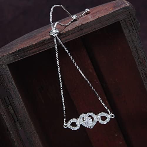 I Jewels Silver Plated Cubic Zirconia Adjustable Bracelet Jewellery with Pull-Chain for Women (ADB164-69) - Image 2