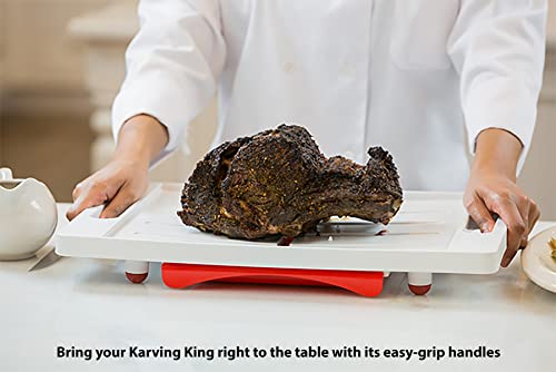 Karving King Original Dripless Cutting Board 2 In 1 System Non Slip Feet & Spikes Hold Food In Place While Carving Juice Groove Fills Drip Collection Drawer For Gravy & Easy Clean Up - Red #TOP7