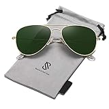 SOJOS Classic Aviator Polarized Sunglasses for Men Women Vintage Retro Style SJ1054,Gold/Green
