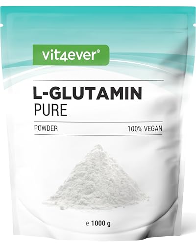 vit4ever L-Glutamin Pulver - 1000 g / 1 kg - Ultrareines, extra hochdosiertes Aminosäurenpulver - 100% vegan - Hergestellt durch pflanzliche Fermentation