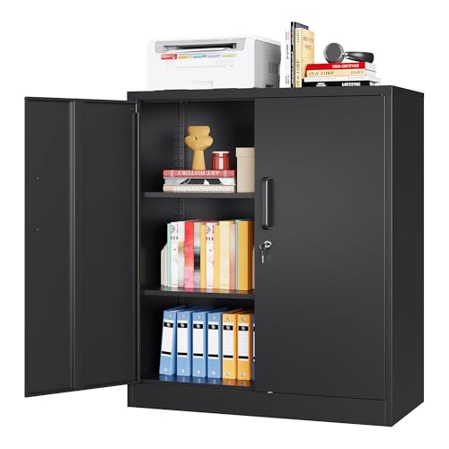 LISSIMO Metal Storage Cabinet, Garage Storage Cabinet with Locking Doors and Adjustable Shelves for Garage,Home,Office and School (Assembly Required，Black)