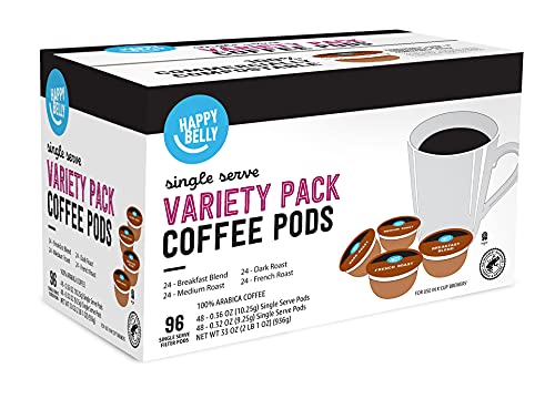 Amazon Brand - Happy Belly Variety Pack Compostable Coffee Pods, Compatible with K-Cup Brewer (Breakfast Blend, Dark/ Medium/ French Roast) 96 count (Pack of 1) - image 6