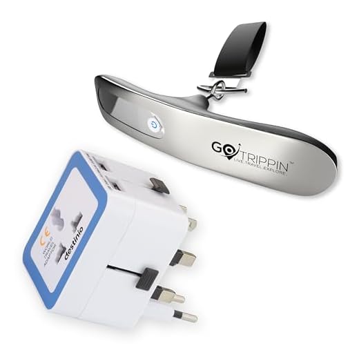 GoTrippin by Destinio Weight Machine for Luggage - 50 kg capacity, Steel body, Lifetime replacement - Luggage Weighing Scale for travel, flights, bags & baggage (Silver) (Luggage Scale + Adapter)