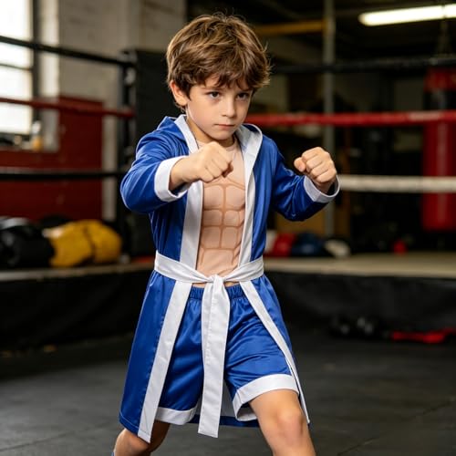 Disfraz completo de boxeador para niños 8-10 años azul miniatura 7