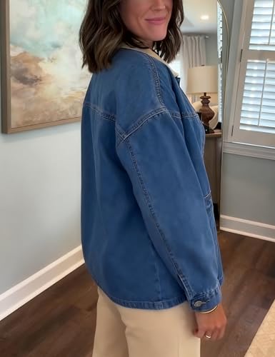 Yeokou Women Oversize Denim Jacket Casual Button Down Jean Coat Long Sleeve Shacket Outfit with Pockets 5
