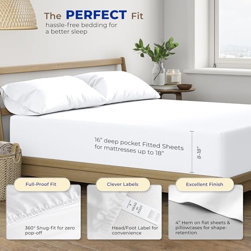 THREAD SPREAD 100% Egyptian Cotton Sheets Full Size - 600 Thread Count White Sheet, 4 PC 16" Deep Pocket Full Size Sheets Sets, High Thread Count Soft Cooling Sateen Weave Cotton Hotel Luxury Sheet - Thumbnail 4