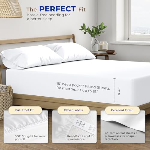 THREAD SPREAD 100% Egyptian Cotton 600 TC Split King Sheet Set for Adjustable Beds - 5 PC Soft Cooling Sheets with 16 Deep Pockets, White