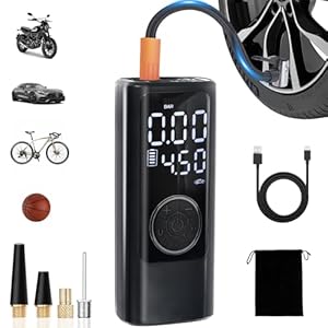 4-in-1 Portable Digital Tire Inflator Air Compressor, Fast Inflation Air Pump with LED Display, Power Bank Function, Emergency Light, USB Charging