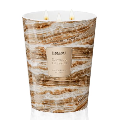 Image of M&SENSE Extra Large Candle 35oz 150H Espresso Hot Fudge Scented Candle, 3 Wick Highly Scented Jar Candle, XL Candles Gift for Stress Relief, Meditation, Yoga