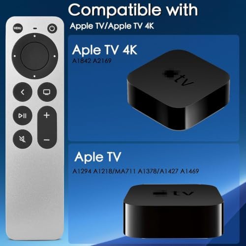 Replacement for Apple TV Remote,for Apple 4K/ Gen 1 2 3 4/ HD,A2169 A1842 A1625 A1427 A1469 A1378 A1218 - 2