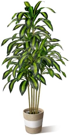 5FT Artificial Dracaena Tree - Tall Faux Dracaena with White Plan...