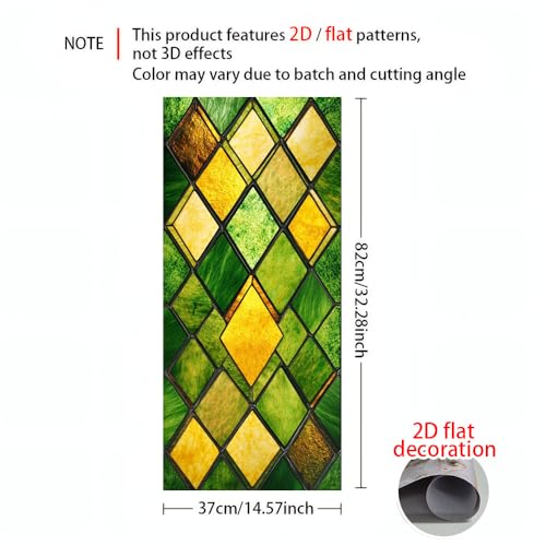 Image of Trash Can Cover Trash Can Stickers Garbage Can Decoration - 14.6x32.3 Inch Green and Yellow Geometric Diamond Abstract Design