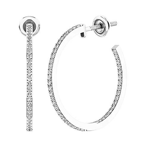 Dazzlingrock Collection 0.50 Carat (cttw) Round Diamond Ladies Hoop Earrings 1/2 CT, Sterling Silver
