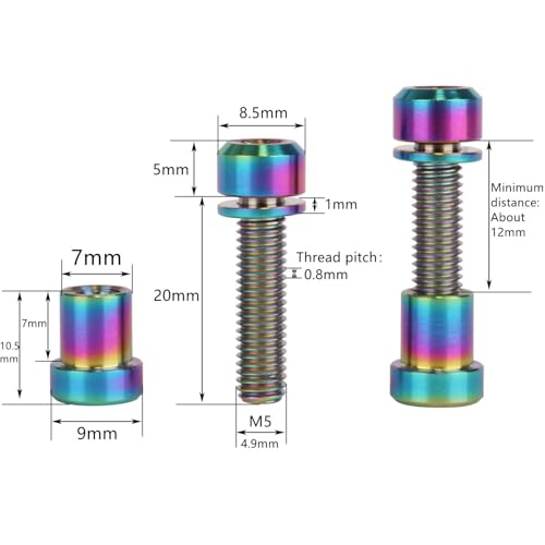 Image of Titanium Bolt M5x16 18 20mm with Washer Steerer Clamp Nut for Bicycle Stem Front Forking Lock Pack of 2 (Rainbow, M5x20mm)