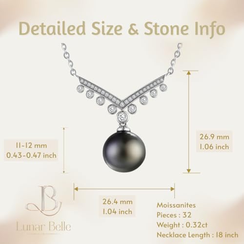 Lunar Belle Black Jewelry for Women Tahitian Pearl Pendant Necklace with Moissanite Sterling Silver, Romantic Gift for Wife Girlfriend Valentine Anniversary (Tide's Kiss) - Image 3