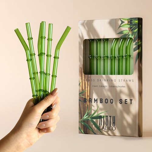 6-Pack Bamboo Reusable Glass Drinking Straws