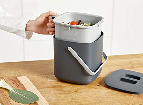 Image of Litem Food Waste Basket Bin with Handle & Inner Bucket for Countertop Modular Kitchen 0.68 Gallons (2.6L) (Dark Gray)