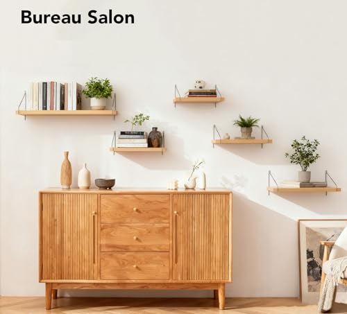 Repisas Pared de Madera 2 Piezas con Ganchos Metálicos Desmontables, Estante Flotante para Cocinas, Salones, Dormitorios y Baños Decoracion Pared, No Requiere Taladros para Instalación - imagen 4