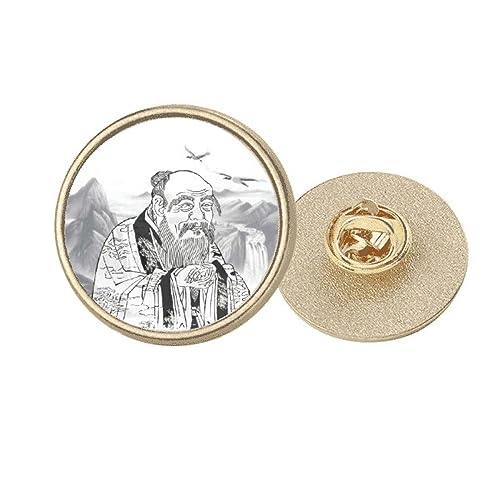 Broche ronde en métal doré Dao China peinture encre bijou veste M