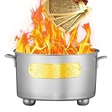 Mxshc Barril De Fuego,Bote de Acero Inoxidable con Asa | Cubeta Portátil para Quemar Papel Moneda con Tapa | Para Jardín Exterior Sendero Patio Madera Basura Hogueras Fogata Balcón Porche