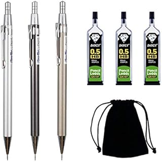BEHAHAI 7 PCS Metal Propelling Pencil, Art Mechanical Pencil Set 0.5 Drafting Pencil Automatic Pencil with HB Lead Refill and Black Velvet Bag for Drawing Artists Writing