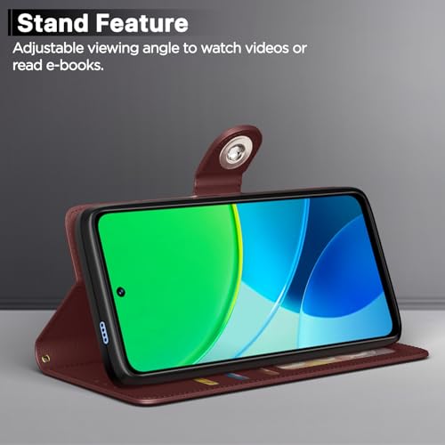 Image of Pikkme Flip Cover Leather Finish | Inside TPU with Card Pockets | Wallet Stand and Shock Proof | Complete Protection Button Flip Case for Vivo Y19s(Brown)