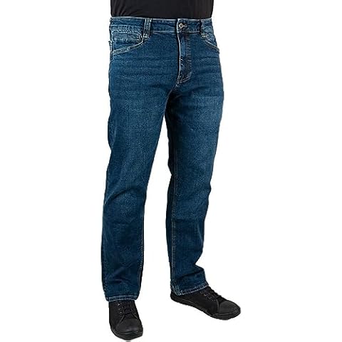 LA Police Gear Men's Terrain Flex Relaxed Fit Tactical Jeans, Comfortable Stretch Denim Jean, EDC Stretch Waistband Jeans - Medium Wash - 34 x 32 Cover