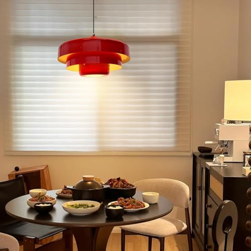 Image of 2PCS Red Pendant Lights, Nordic Flush Mount Ceiling Light with E26 Base, Adjustable Farmhouse Hanging Light for Bedroom, Pantry, Bar, Cafe