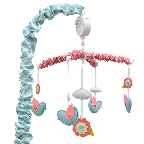 Mila Blue and Coral Floral and Birds Musical Mobile by Peanut Shell