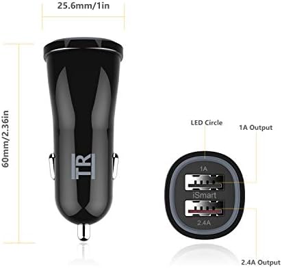 TechRise Car Charger, 2-Port Dual USB Car Charger Cigarette Charger with Smart-Adaptive Rapid Charging Technology (Built-in Safety Protection) for iPhone, iPad Pro/Air 2 / mini 3, Galaxy and More