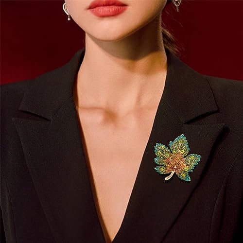 Image of Rhinestone Crystal Maple Leaf Brooch Pin for Women Fall Thanksgiving Vintage Colorful Maple Leaf Lapel Pin Party Prom Wedding Thanksgiving Jewelry Gift