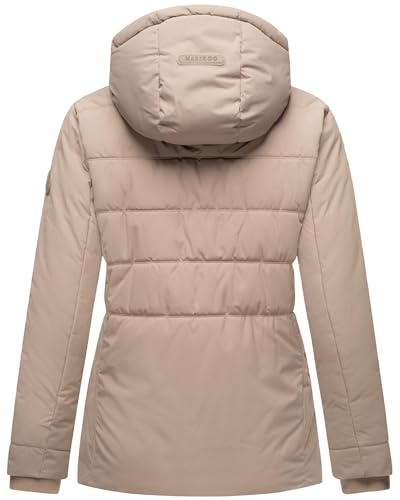 MARIKOO Damen Winterjacke warme Steppjacke mit Kapuze Alemee 16 Taupe Grey Gr. XL