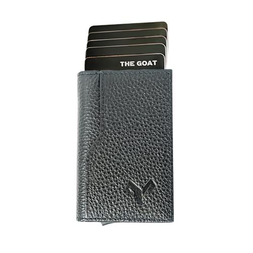 Wallet Slim Leather for Men RFID Blocking Bifold Minimalist Card Holder Pop-Up From Pocket Wallet Holds 7 Cards and Cash (Black)