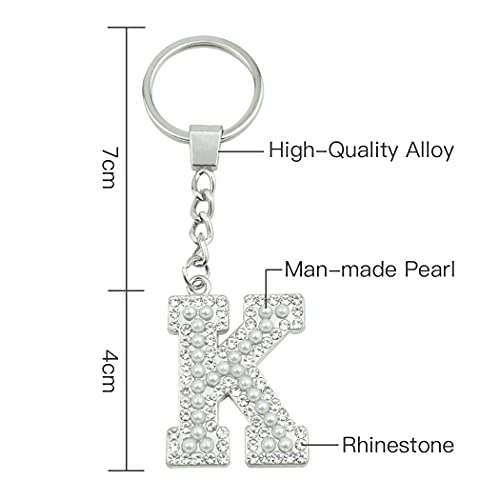 Esspoc A-Z Initial Letter Keychain Car Keychain For Women Rhinestone Crystal Silver Alphabet Pendant #TOP1