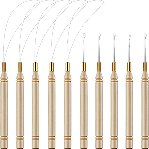 10 Pezzi Estensione dei Capelli in Legno Loop Aghi da Infila Tirando Gancio Strumento e Strumento Perline per Capelli o Piume Estensioni (Strumenti Cerchio e Ganci)