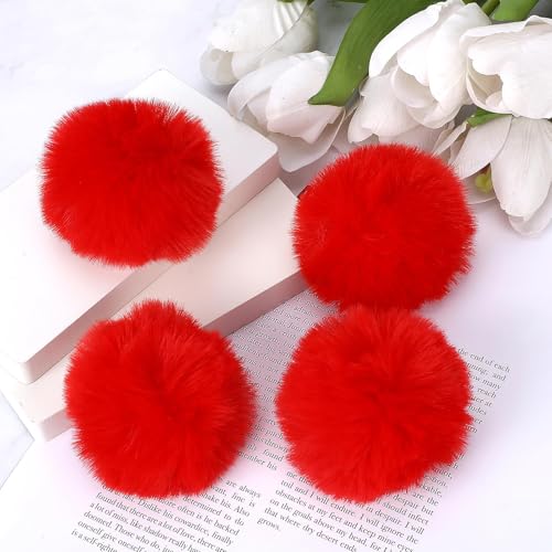 6 Stück Pompons, 7cm Kunstfell Ponpons, Bunte Pom Poms Flauschigen, Runder Pompoms für Mützen Schals Handschuhe Taschen Weihnachtsbaum Pompoms DIY Dekoration 3 Farben (Rot)