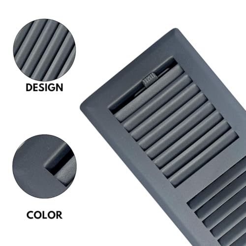 Image of 4 inch x 10 inch Grey Floor Register 2 Way - Stamped Face Steel Vent Cover, HVAC Floor Grille for AC Heat, Fits 4x10 Duct Opening, Heavy Duty Metal Register, 4 Pack