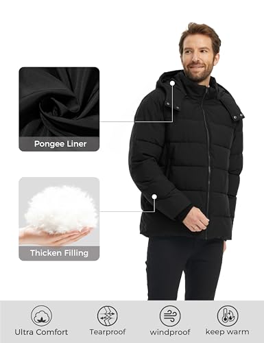 wantdo Men's Waterproof Puffer Jacket Warm Winter Coat Thicken Parka Jacket with Removable Hood (Regular and Big Size)3