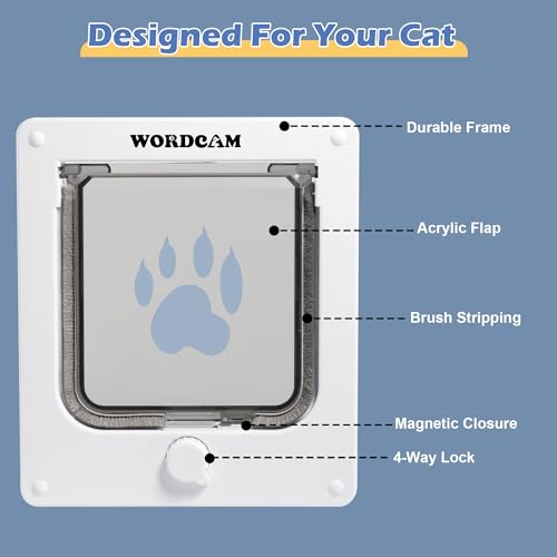Wordcam Aba de porta média para gatos, porta de 4 vias para portas internas e externas, porta para a