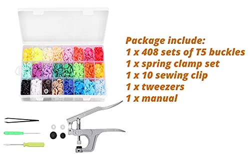 Plastic Snap Pliers Kamtop 408 Sets 24-Colors Snap Buttons Plastic Snaps with Snap Pliers Plastic Buttons Snaps Pliers Set with Storage Box Snaps for Sewing for Sewing, Clothing, Crafting