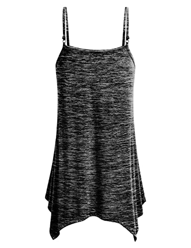 Miusey Camisoles For Women Shirts Ladies Handkerchief Hem Fowly Top Casual Summer Spaghetti Strap Tank Long Work Cotton Plus Size Tunic Dress Xxl Space Dye Black #TOP1