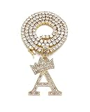 Collar con inicial unisex iJewelry2 Kings and Queens - Collar de cadena de tenis con colgante de letra A, tono dorado, 50,8 cm