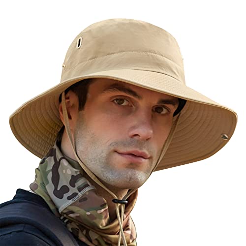 Dsaren Cappello da Pescatore Cappello da Sole Trekking Cappelli Uomo Estivi Falde Larghe Protezione UV Cappello Safari Regolabile Pieghevole per Arrampicata Escursionismo Campeggio (Cachi)