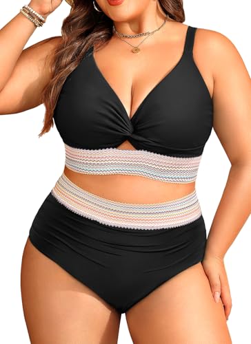 Model wearing Daci Plus Size Two Piece Swimsuits - High Waisted Bikini
