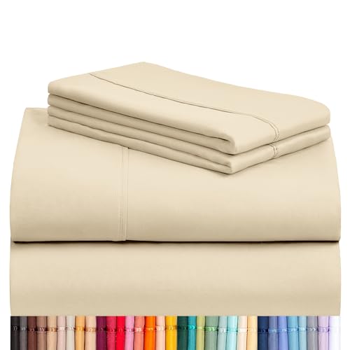 LuxClub 4 PC California King Sheet Set, Deep Pockets Wrinkle Free Cooling Bed Sheets Hotel Bedding for Women, Men, Includes 1 Fitted Sheet, 1 Flat Sheet and 2 Pillowcases-Cream 4-cream Calif