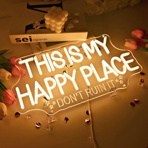 Image of Britrio This Is My Happy Place Neon Sign for Bedroom Game Room Wall Decor